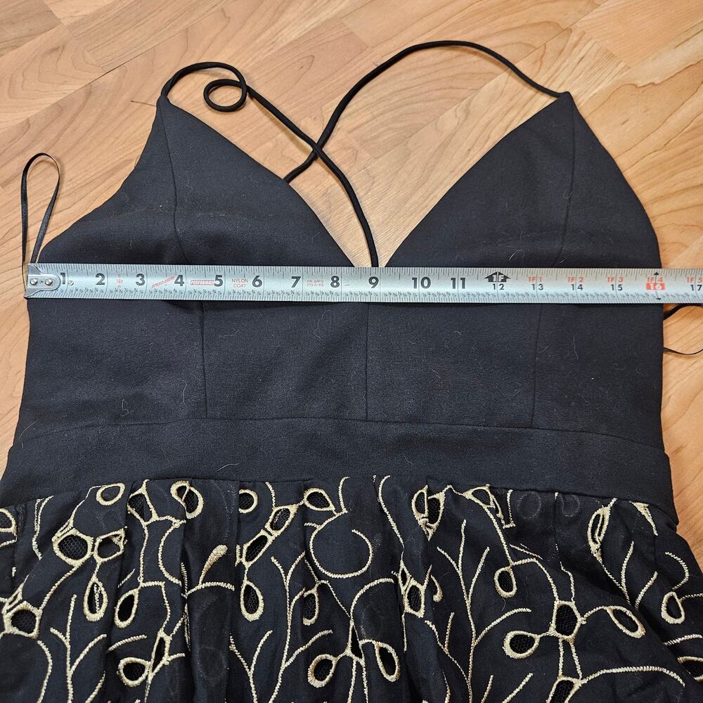 Maeve Anthropologie Black Gold Embroidered Midi Dress Spaghetti Strap M - Picture 5 of 10